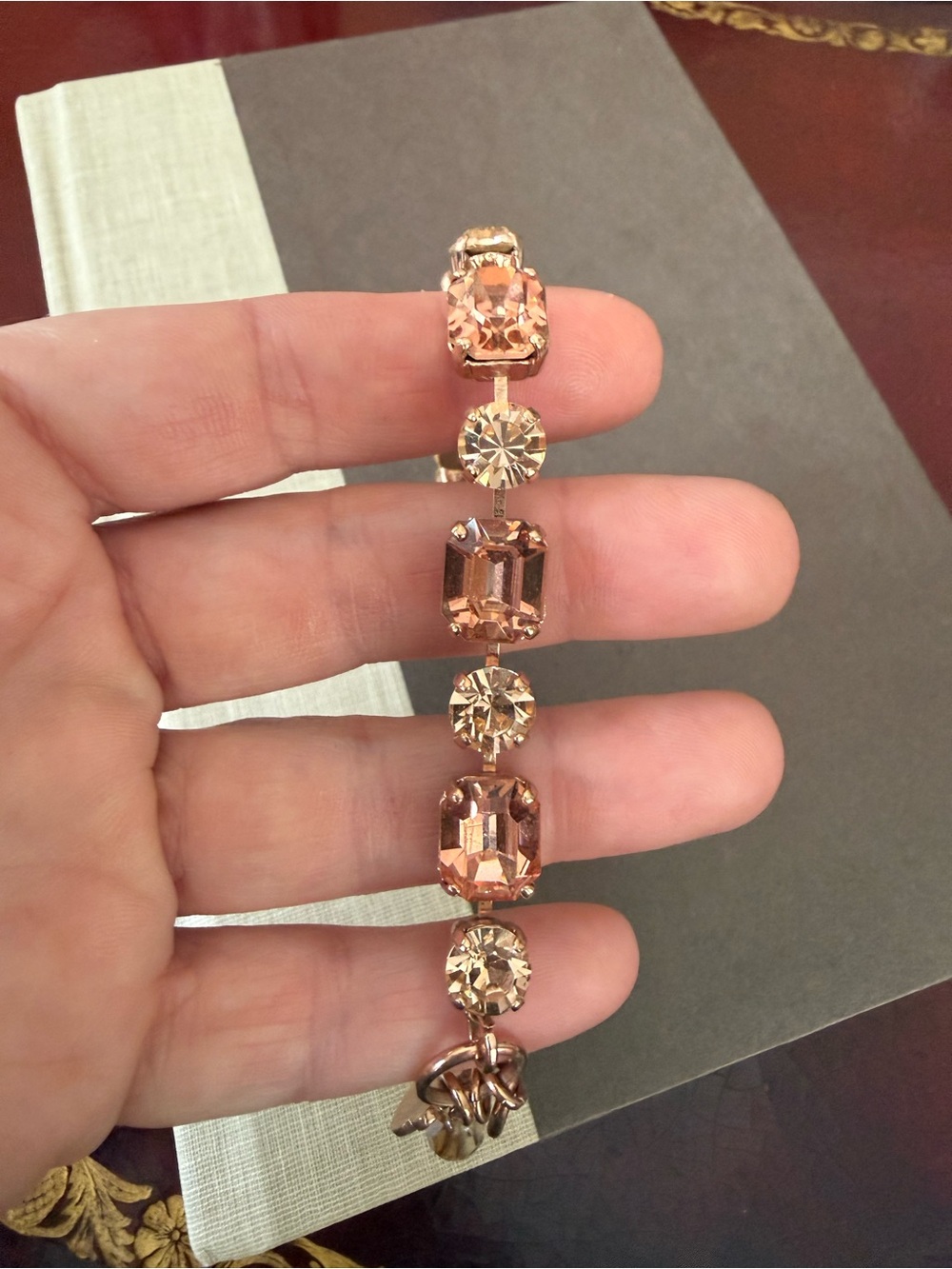 Mariana Rose Gold Peach,Champagne and Blush Crystal Bracelet, Emerald cut, Round - Picture 3 of 4